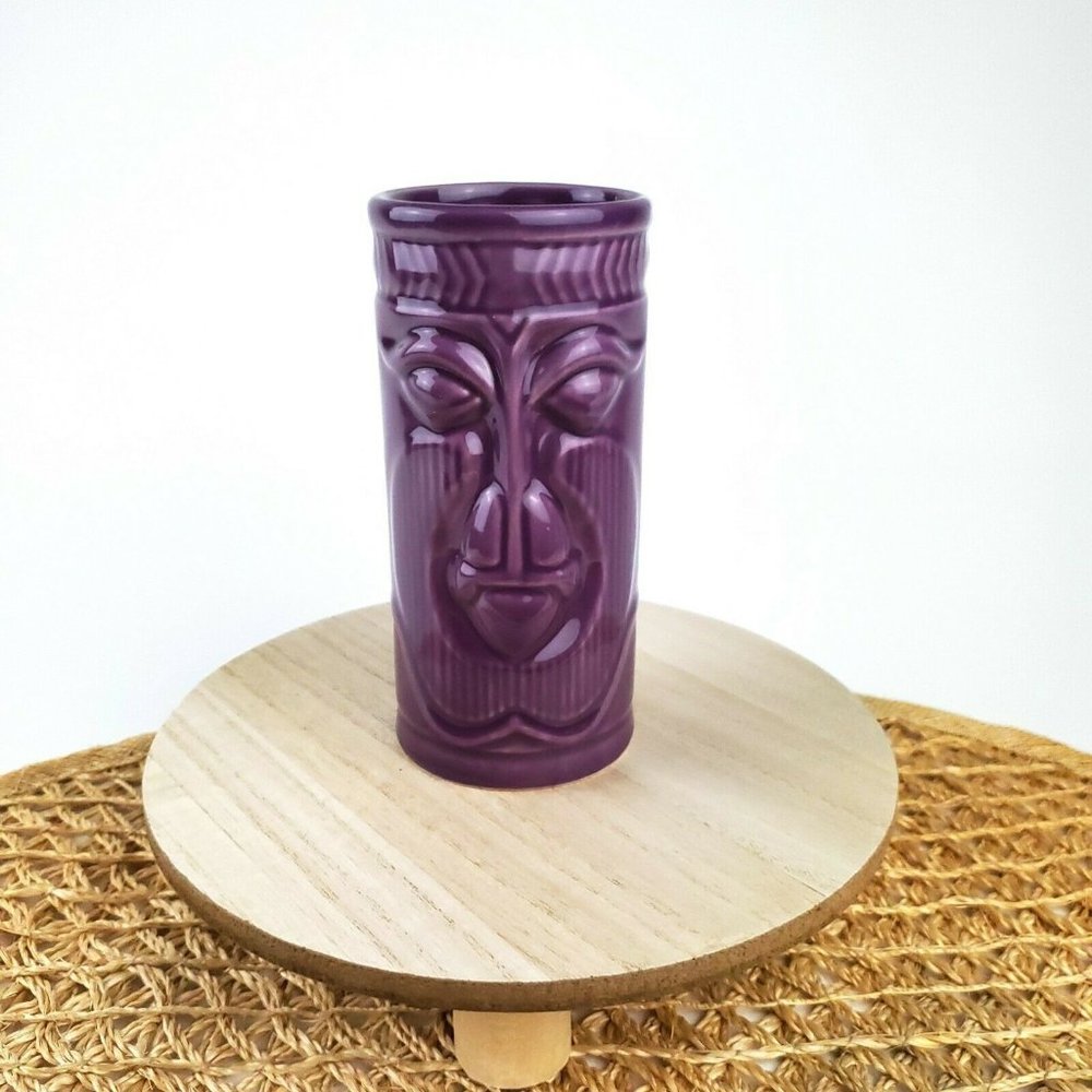 VINTAGE ACCOUTREMENTS PURPLE TIKI MUG GLASS 2001 HAWAII LUAU POLYNESIAN